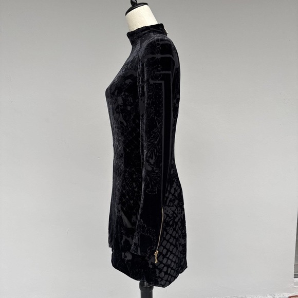Balmain Paris Black Velvet Burnout Baroque Mini Dress Size 40 Bodycon – READ - Picture 2 of 10